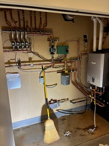 Multi-zone hydronic boiler system installed by Bridge & Bay Plumbing